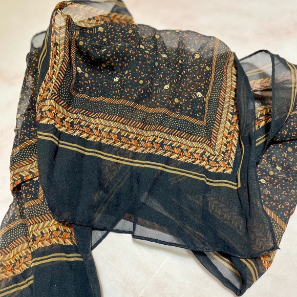 $5 Add On | Black and Brown Sheer Patterned Head Scarf - Picture 2 of 5